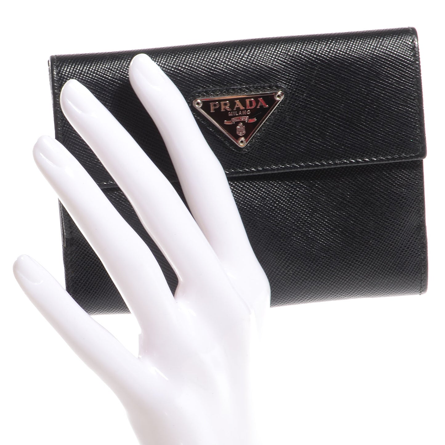 Saffiano Medium Flap Bi-Fold Wallet Black