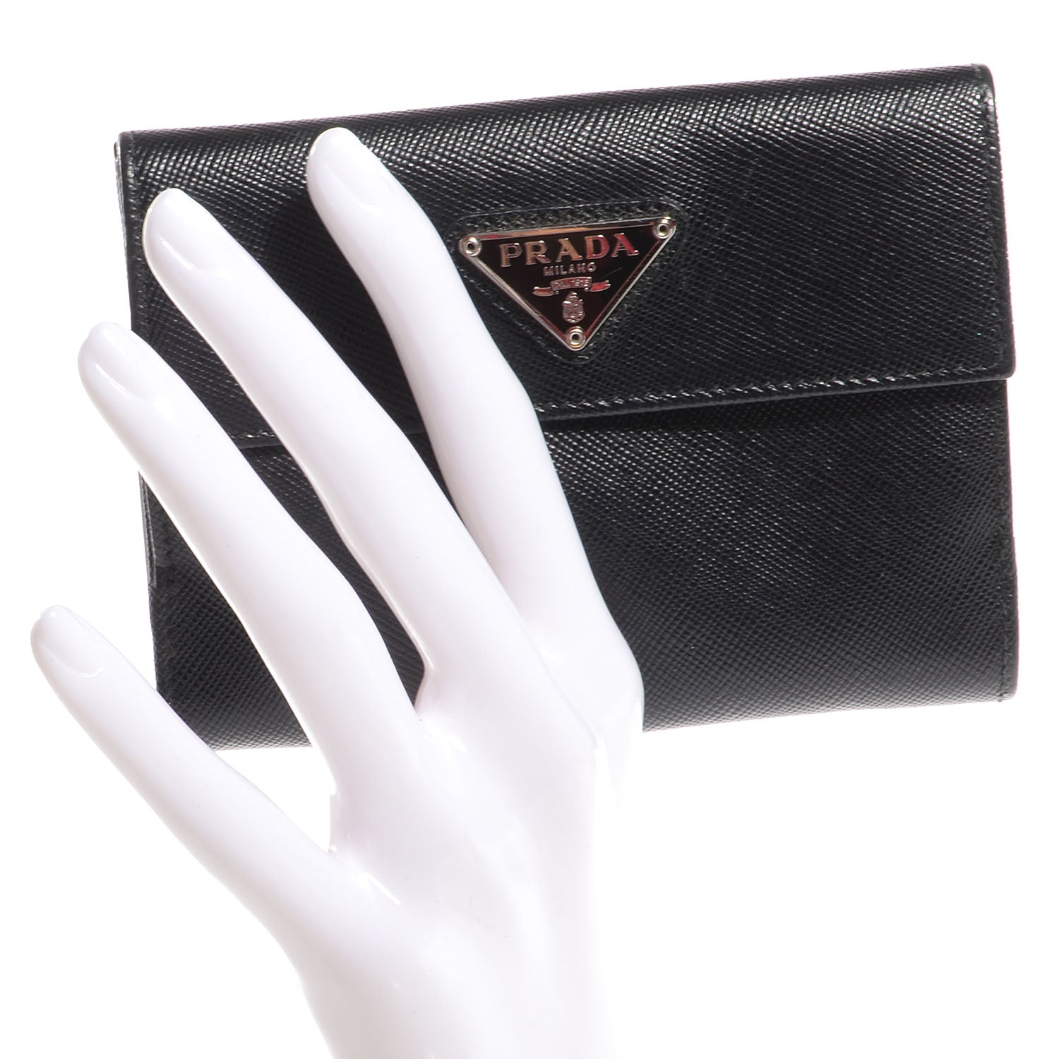 Prada Saffiano Medium Flap Bi-Fold Wallet Black 2 of 9