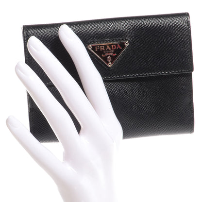Prada Saffiano Medium Flap Bi-Fold Wallet Black 2 of 9