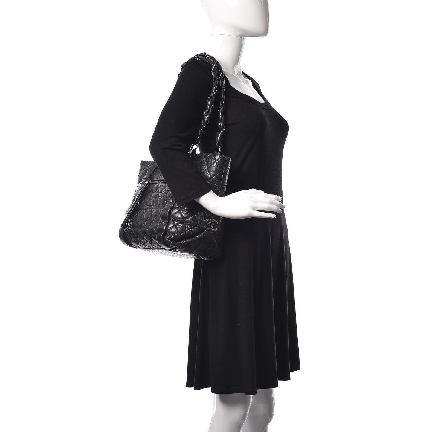 Aged Calfskin Vintage Ligne Lady Braid Tote Black