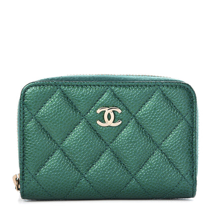 Chanel Metallic Caviar Quilted Zip Coin Purse Green 1 of 7