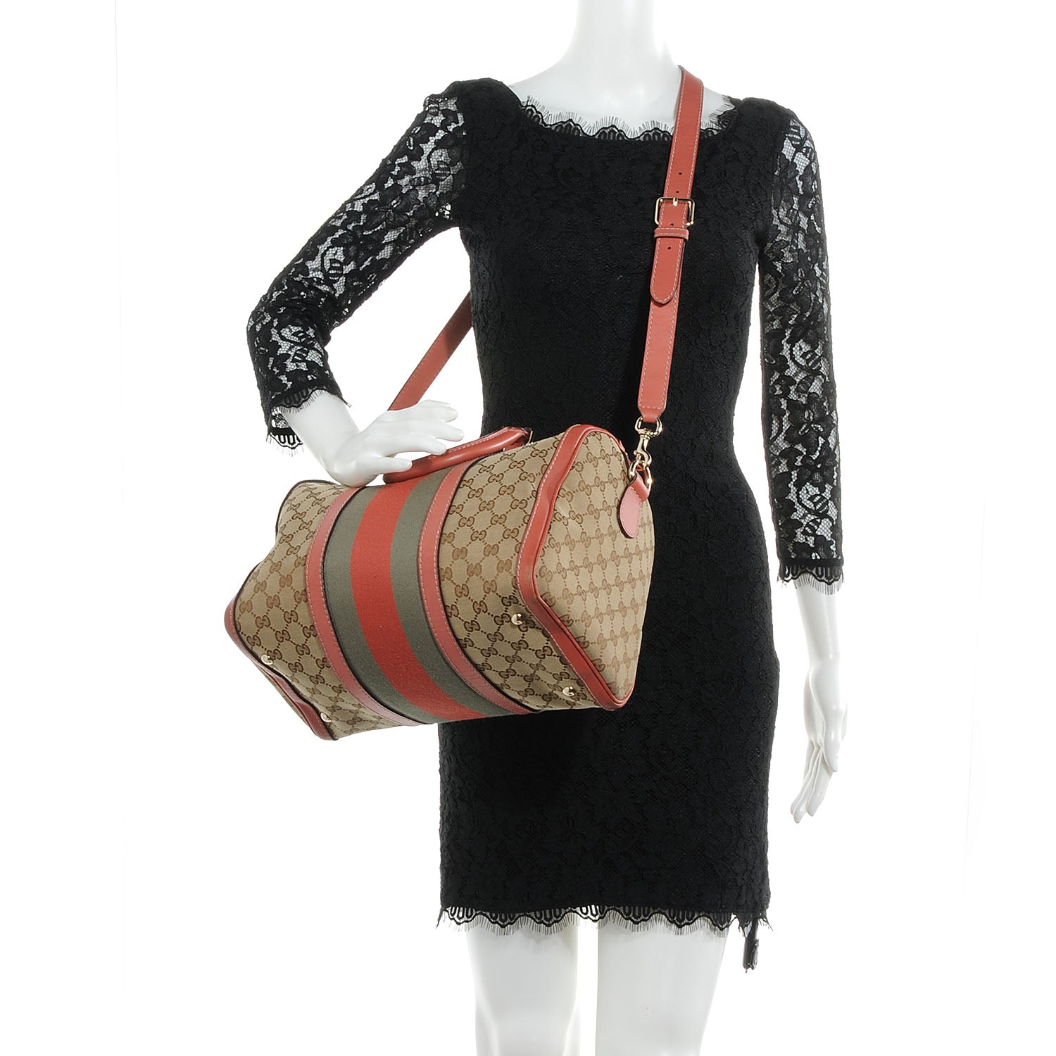 Gucci Monogram Vintage Web Medium Boston 2 of 9