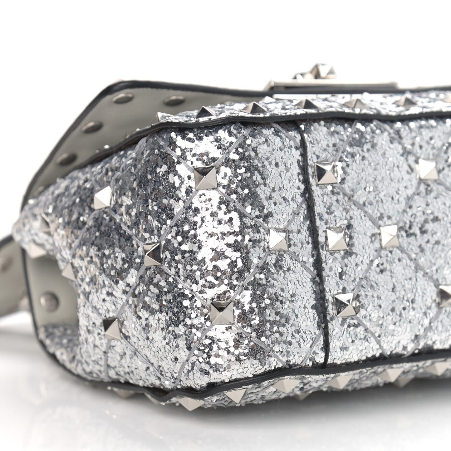 Glitter Micro Rockstud Spike Shoulder Bag Antique Silver