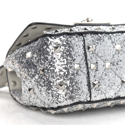 Valentino Garavani Glitter Micro Rockstud Spike Shoulder Bag Antique Silver 5 of 9