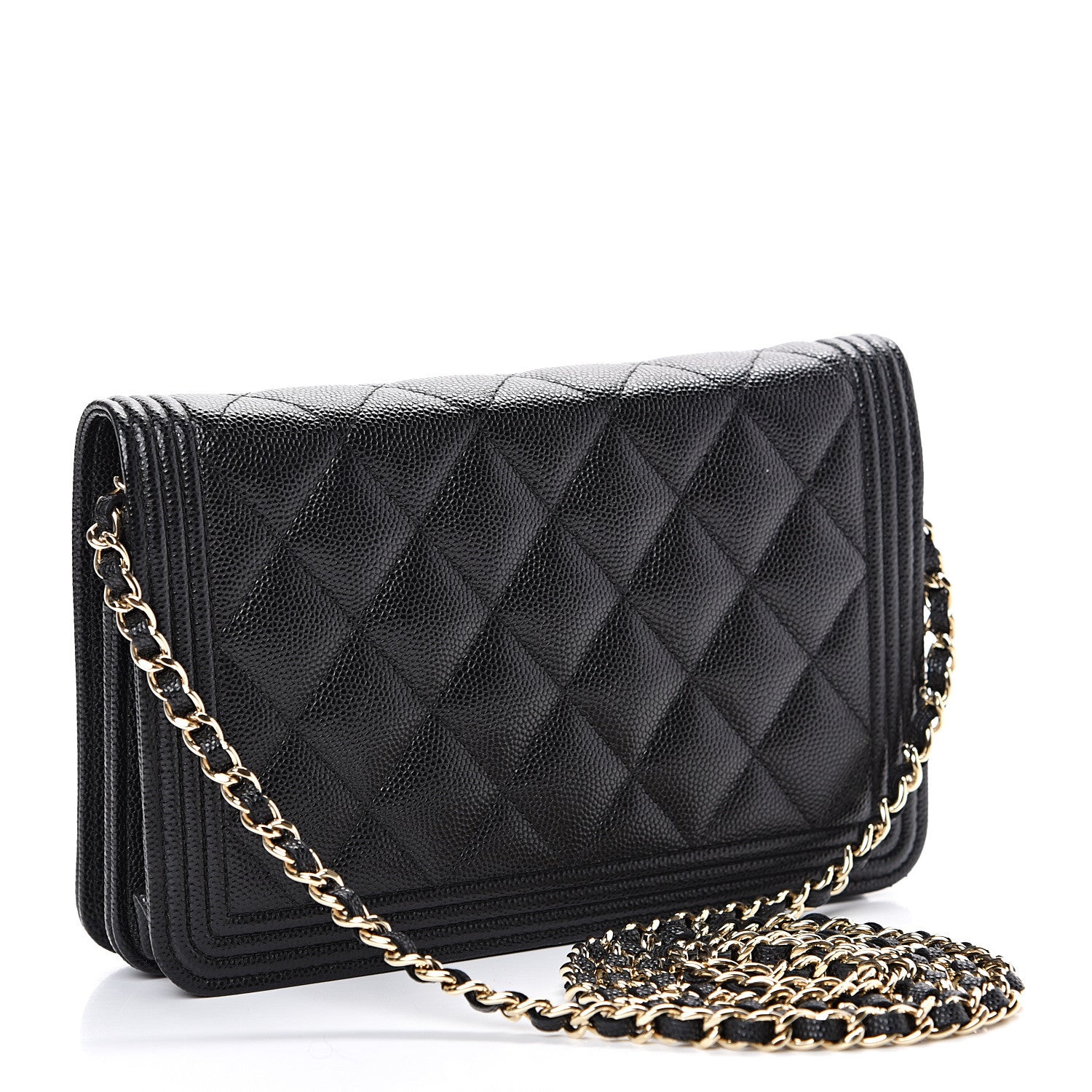 Chanel Caviar Quilted Boy Wallet On Chain WOC Black 2 of 13