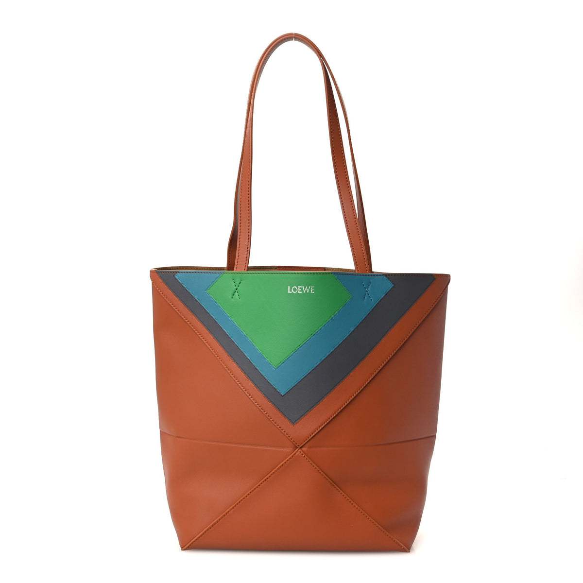 Loewe x Albers Calfskin Medium Puzzle Fold Tote Caramel Bright Green 1 of 10