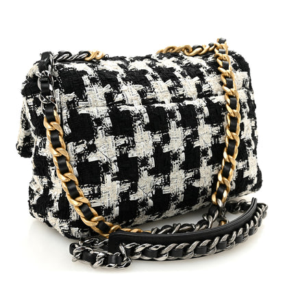 Chanel Tweed Quilted Medium Chanel 19 Flap Black Ecru White 3 of 10