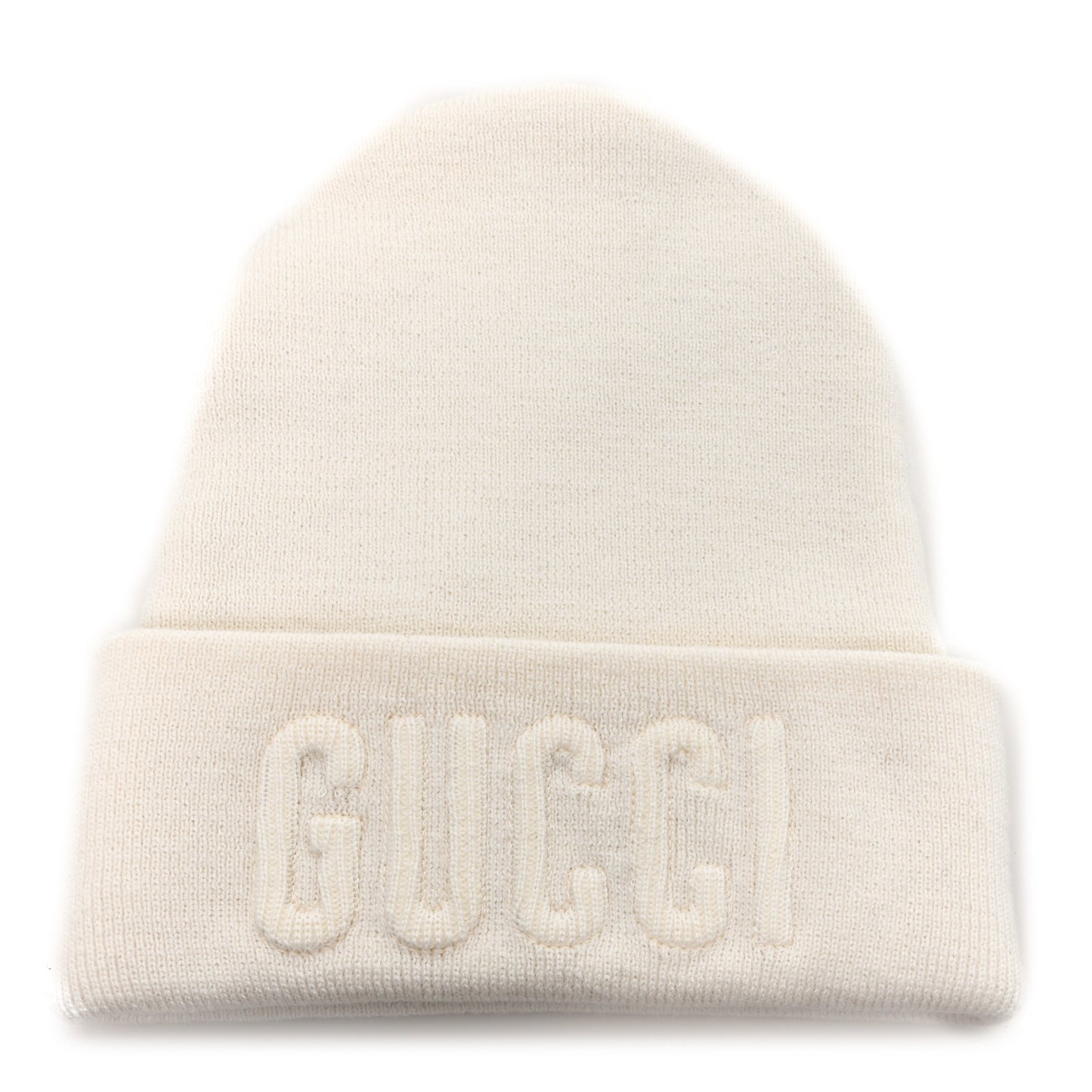 Wool Knit Logo Embroidered Beanie Hat Ivory