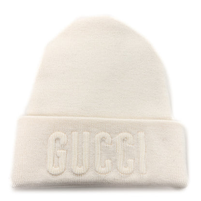 Gucci Wool Knit Logo Embroidered Beanie Hat Ivory 1 of 5
