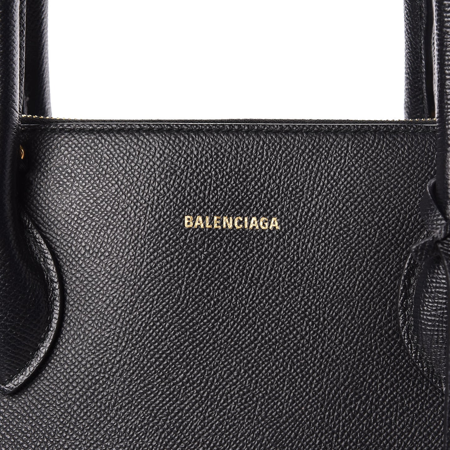Signature Grained Calfskin Logo M Ville Top Handle Bag Black