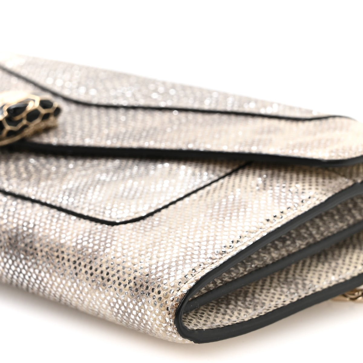 Metallic Karung Serpenti Forever Chain Wallet Beige