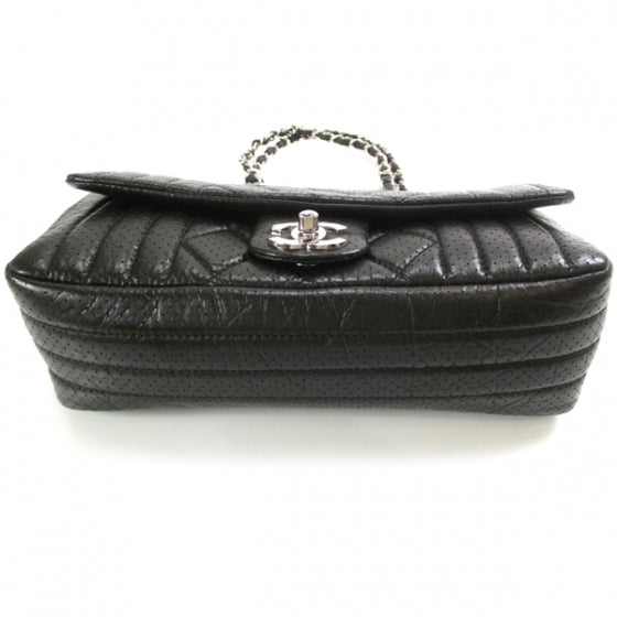 Aged Calfskin Perforated Flap Black