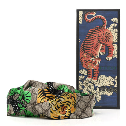 Gucci Silk Monogram Bengal Tiger Print Duchesse Headband Green 7 of 7
