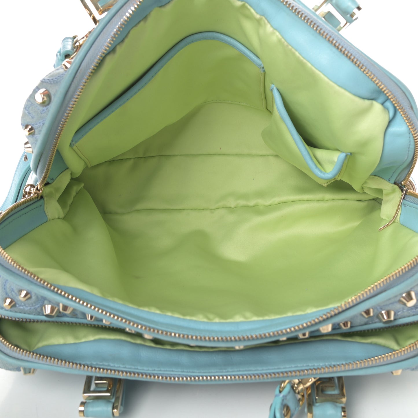 Denim Barocco Quilted Studded Vanitas Demetra Blue