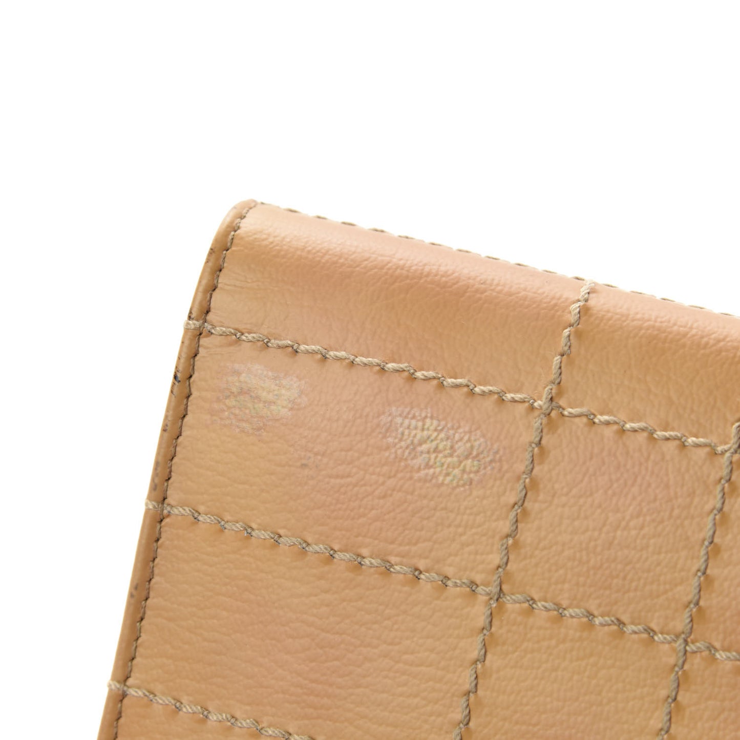 Calfskin Stitched Square Quilted Wallet On Chain WOC Beige