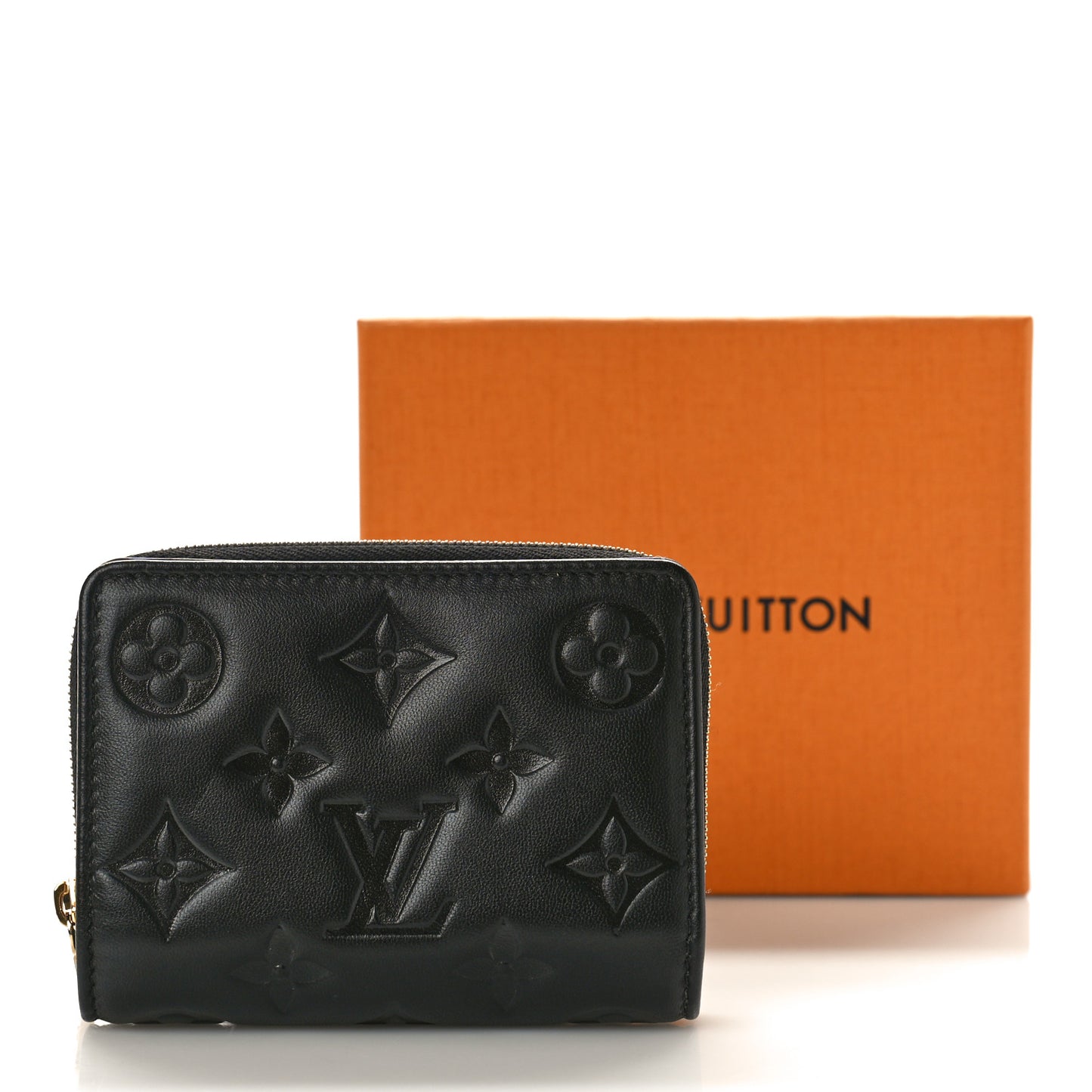 Lambskin Embossed Monogram Lou Coussin Wallet Black