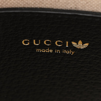 Gucci X ADIDAS Textured Dollar Calfskin Web Trefoil Mini Horsebit 1955 Top Handle Bag Black Off White 6 of 10