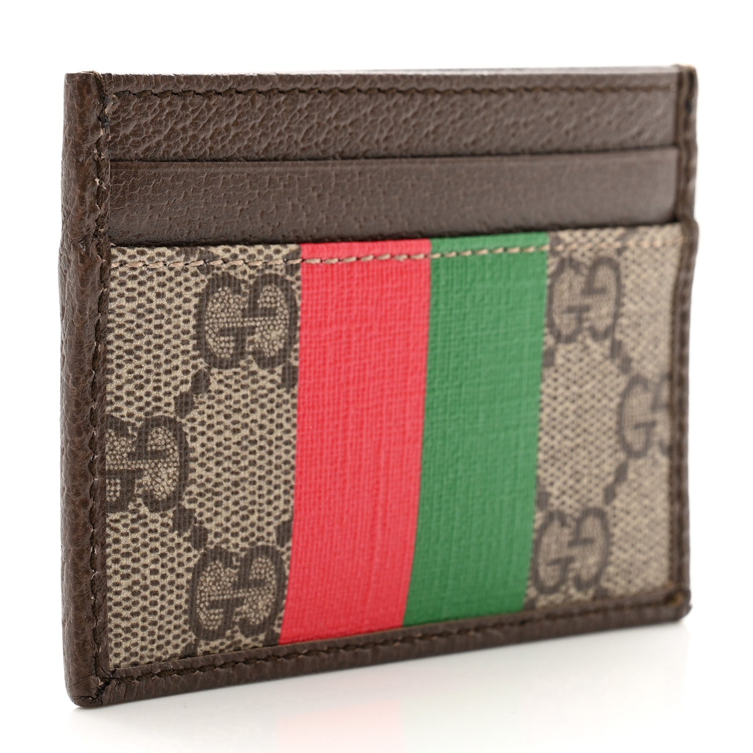 Gucci GG Supreme Monogram Textured Dollar Calfskin Web Gucci Tiger Card Holder Beige Ebony Live Red New Shamarock New Acero 3 of 8