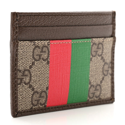 Gucci GG Supreme Monogram Textured Dollar Calfskin Web Gucci Tiger Card Holder Beige Ebony Live Red New Shamarock New Acero 3 of 8