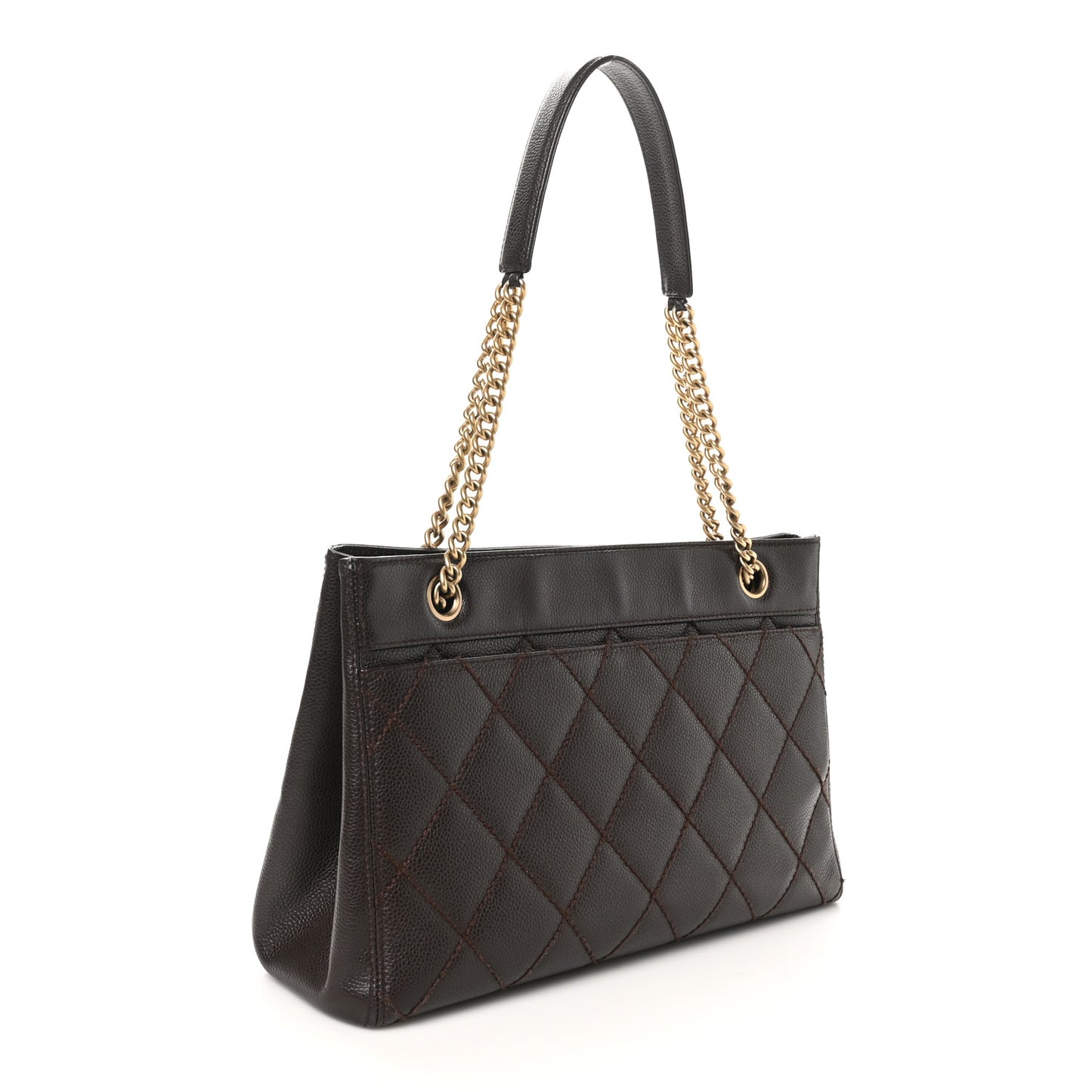 Caviar Quilted Shopping Tote  Dark Brown