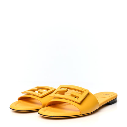 Fendi Vitello Cuoio Baguette Flat Slide Sandals 39 Mimosa 3 of 7