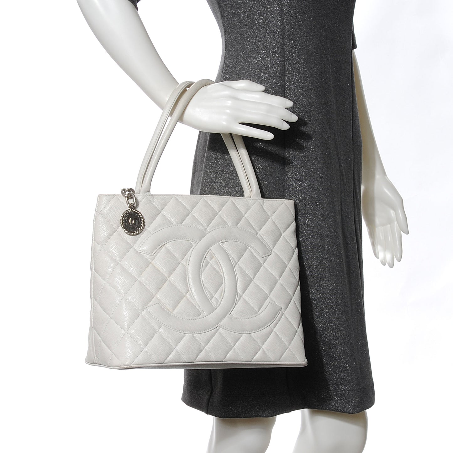 Caviar Medallion Tote White SHW