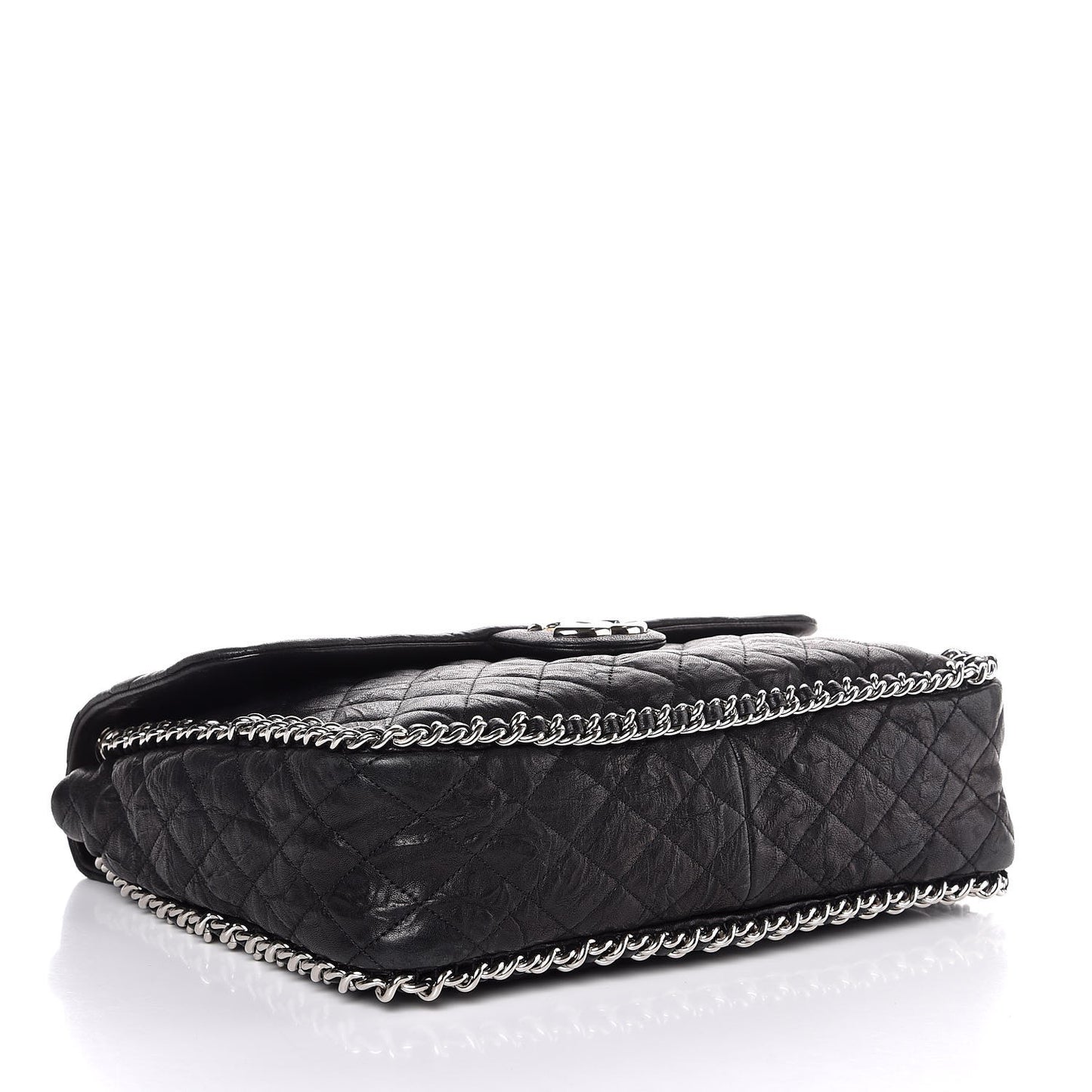 Washed Lambskin Quilted Maxi Chain Around Flap Black