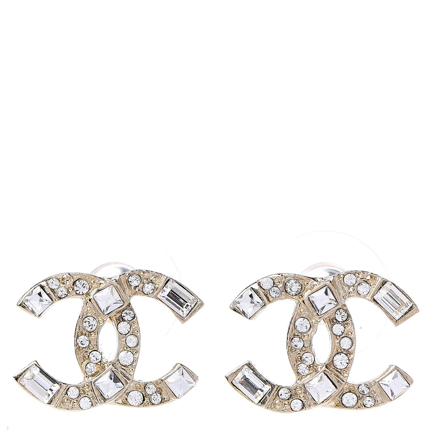 Chanel Crystal Baguette CC Earrings Gold 1 of 4