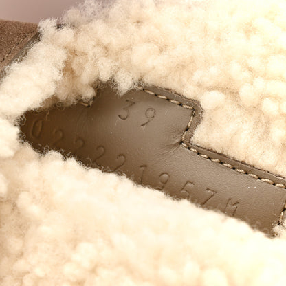 Hermes Suede Goatskin Woolskin Womens Chypre Sandals 39 Etoupe Ecru 9 of 10