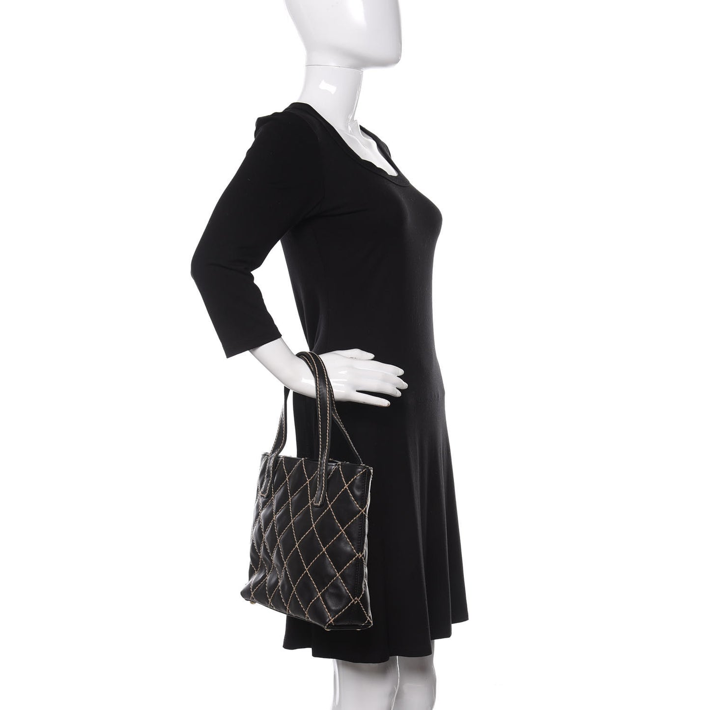 Calfskin Contrast Stitch Surpique Tote Black