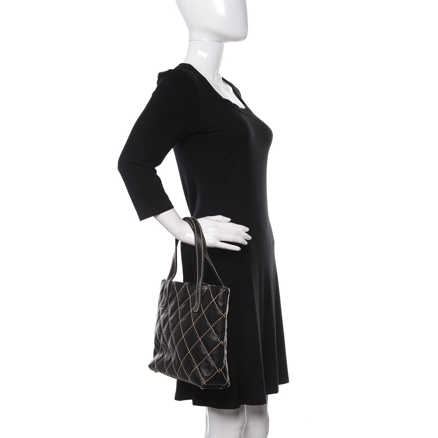 Chanel Calfskin Contrast Stitch Surpique Tote Black 2 of 10