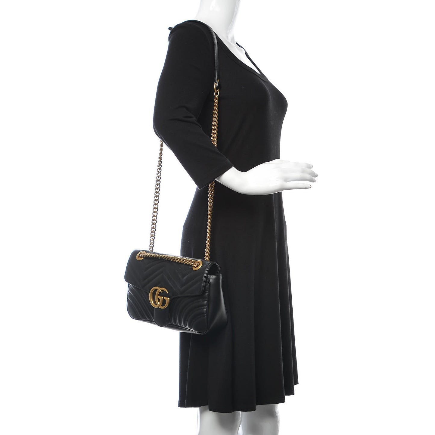 Calfskin Matelasse Small GG Marmont Shoulder Bag Black