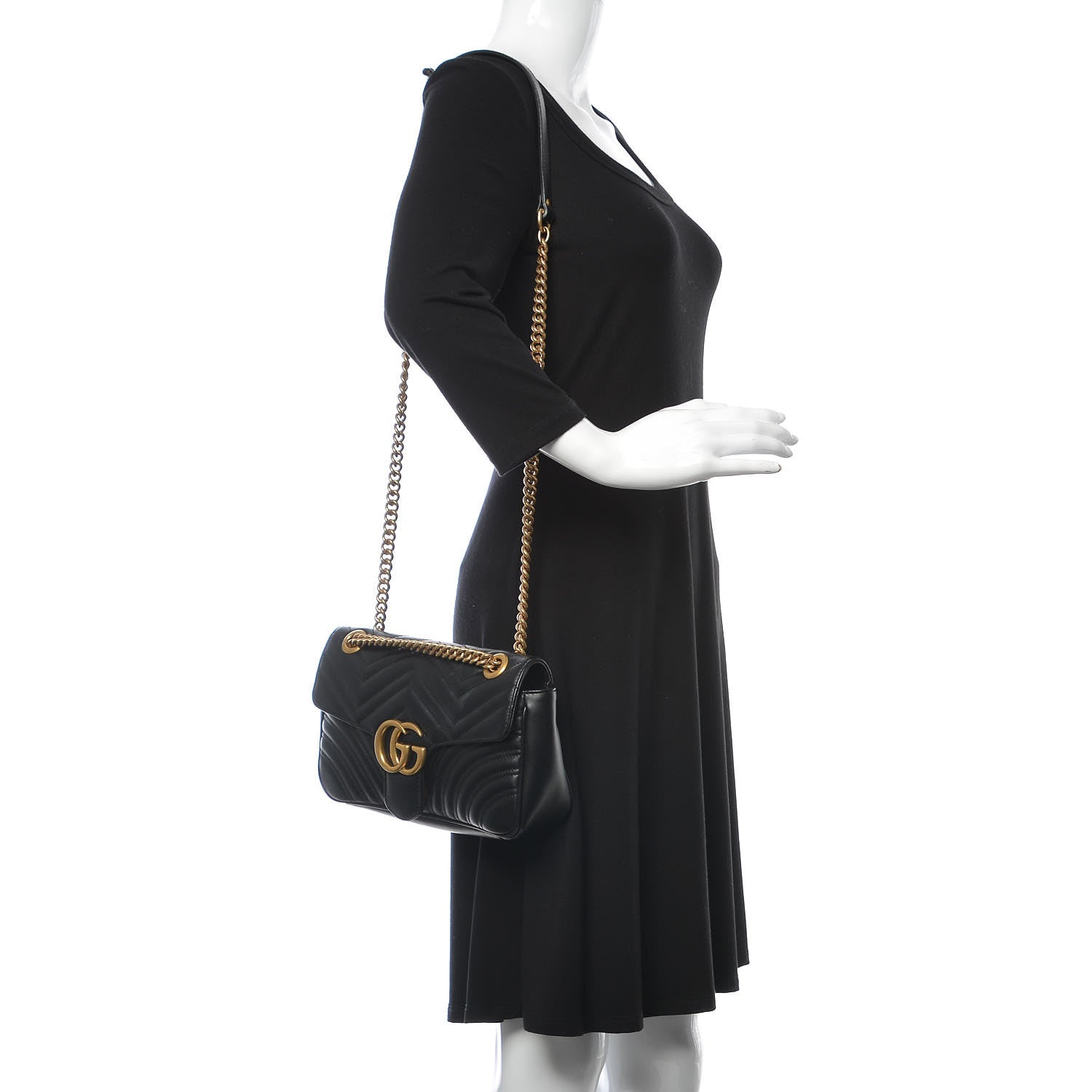 Gucci Calfskin Matelasse Small GG Marmont Shoulder Bag Black 2 of 12