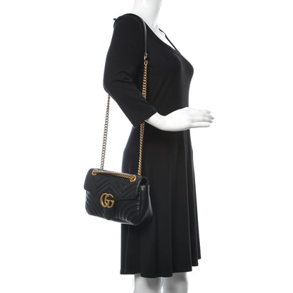 Gucci Calfskin Matelasse Small GG Marmont Shoulder Bag Black 2 of 12