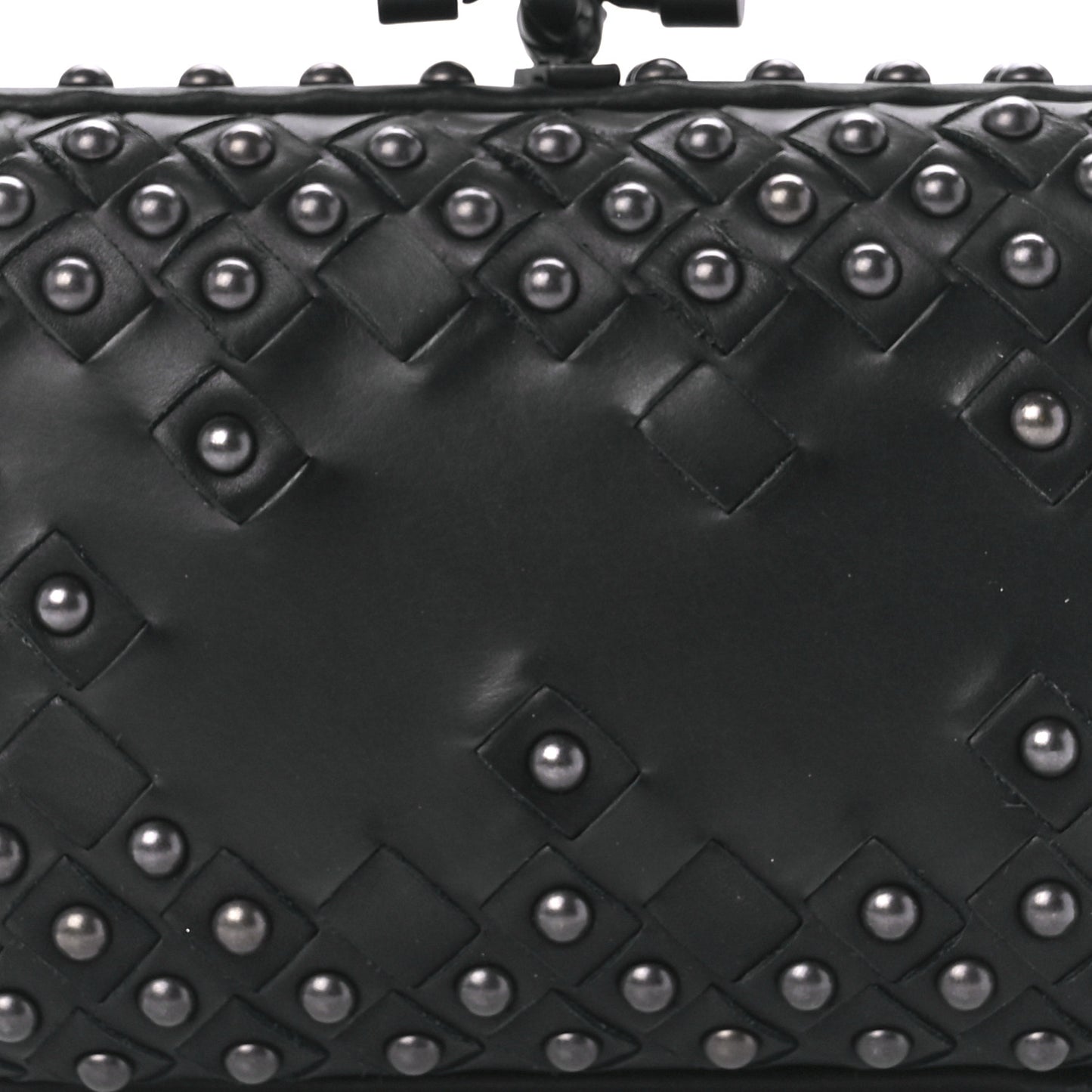 Waxy Nappa Intrecciato Knot Studded Clutch Black