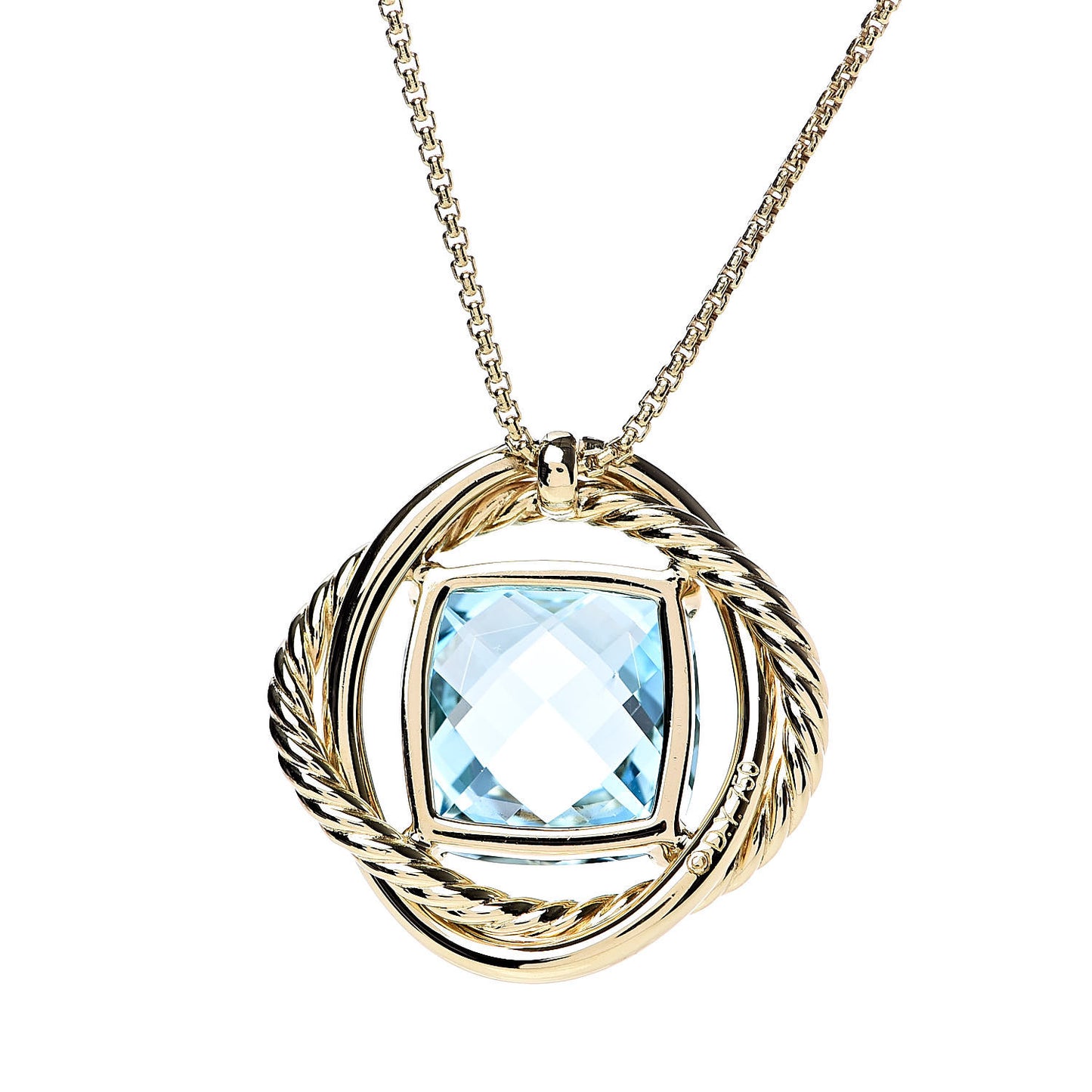 18K Yellow Gold Blue Topaz 14mm Infinity Pendant Necklace