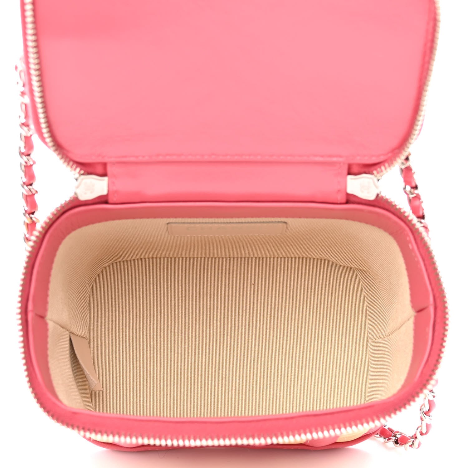 Chanel Calfskin Raffia Small Take Away Vanity Case Bag Pink Beige 5 of 10