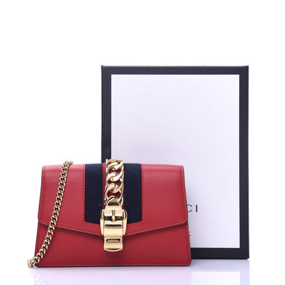 Gucci Calfskin Super Mini Sylvie Chain Shoulder Bag Hibiscus Red 12 of 12