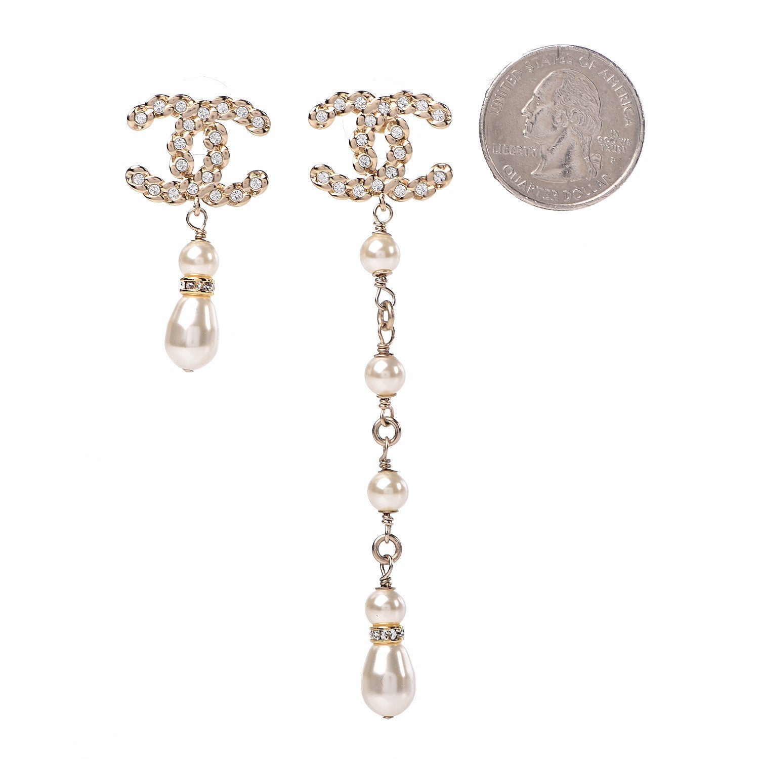 Chanel Crystal Pearl Pearls Coronation Uneven Earrings Gold 2 of 5