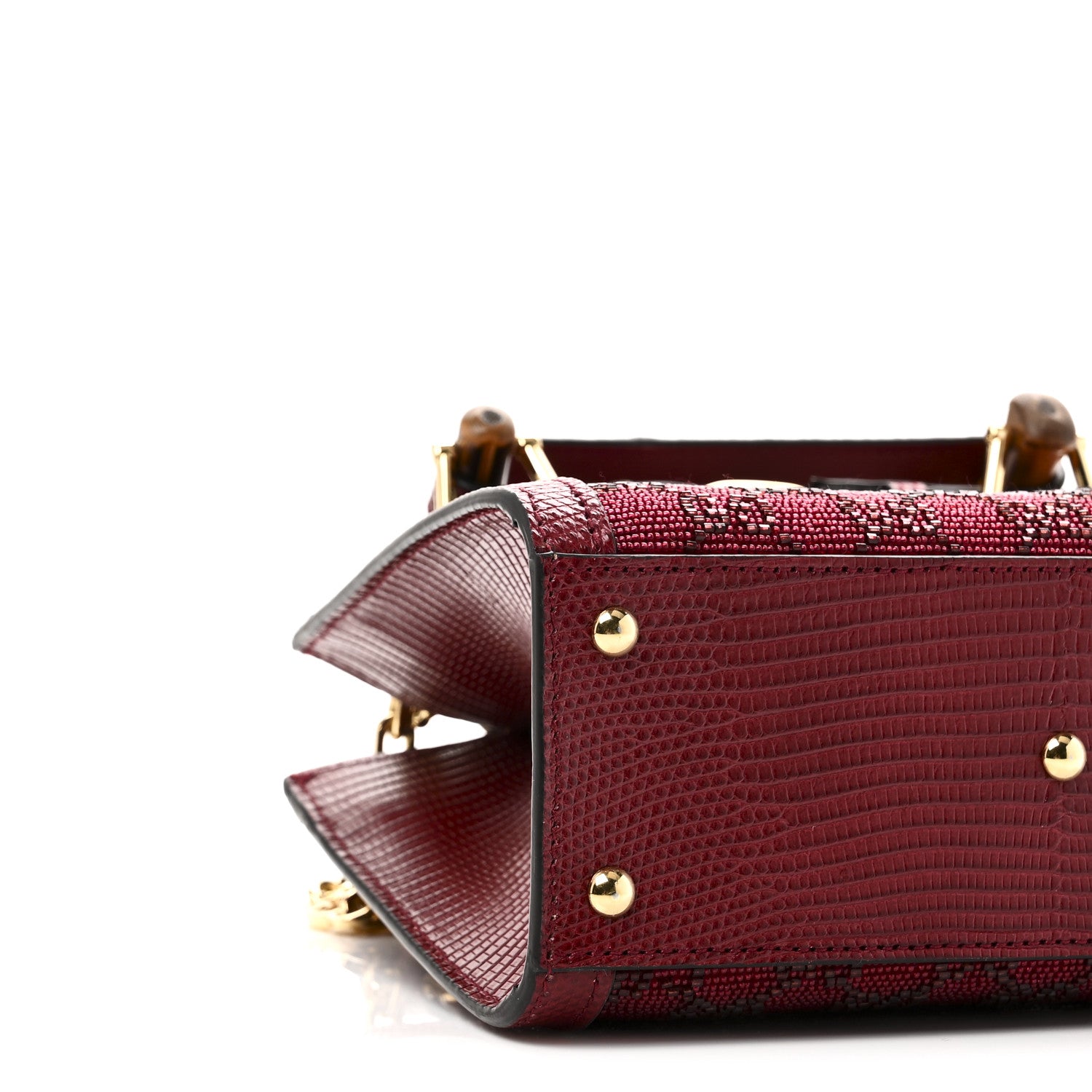 Gucci Moire Fabric Calfskin Rhinestone Monogram Monochrome Lizard Embossed Mini Diana Tote Bag Red 9 of 10