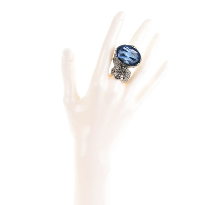 Saint Laurent Glass Cabochon Arty Ovale Ring 7 Silver Oceano 2 of 3