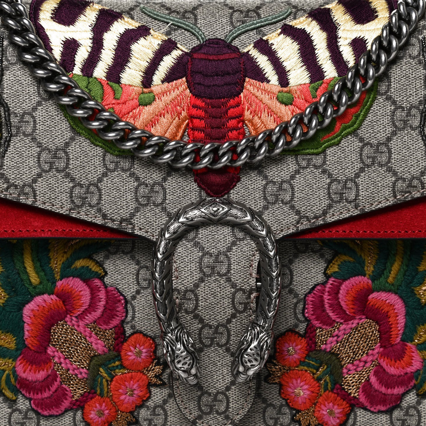 GG Supreme Monogram Embroidered Medium Dionysus Shoulder Bag Beige Hibiscus