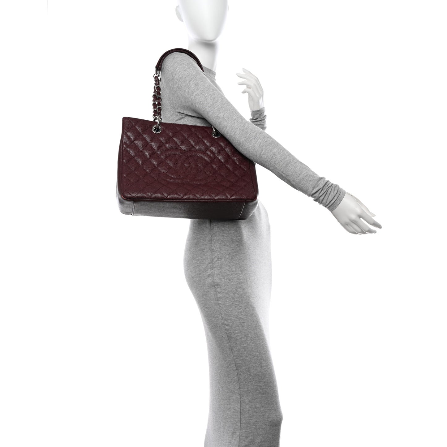 Caviar Quilted Grand Shopping Tote GST Dark Burgundy