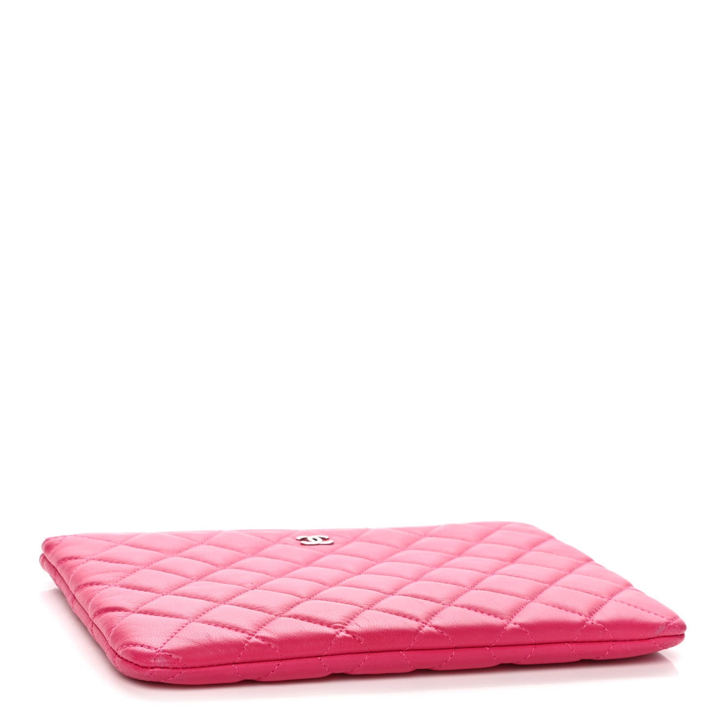 Lambskin Quilted Medium Cosmetic Case Dark Pink