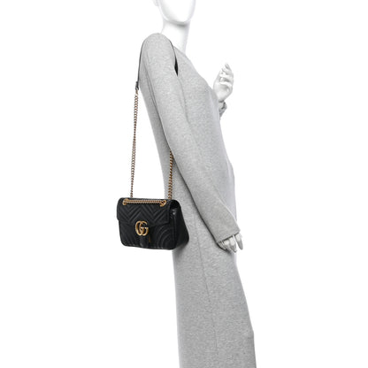 Gucci Calfskin Matelasse Medium GG Marmont Shoulder Bag Black 2 of 13