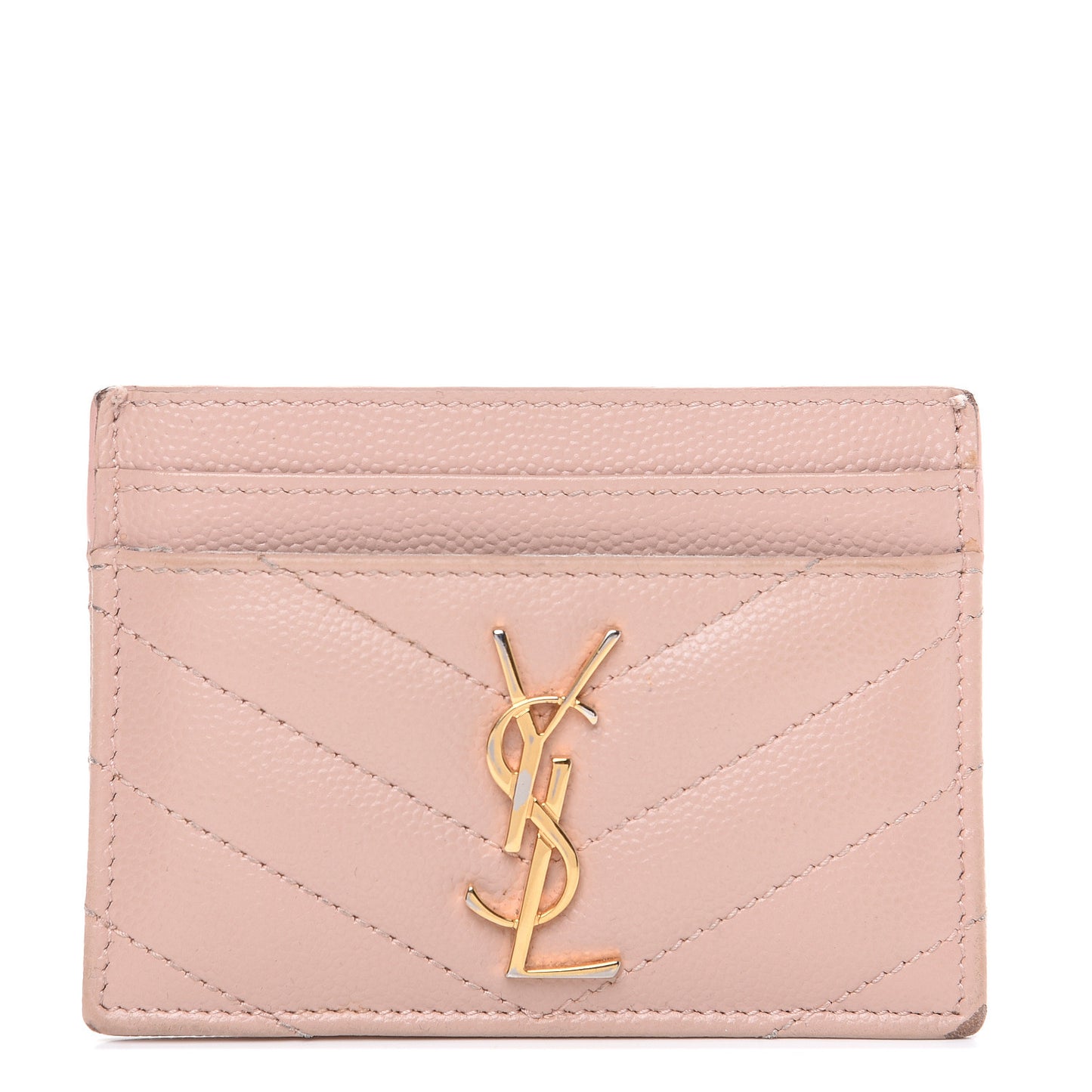 Grain De Poudre Matelasse Chevron Monogram Credit Card Case Pale Pink