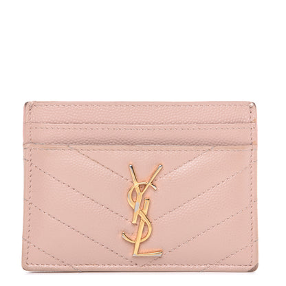 Saint Laurent Grain De Poudre Matelasse Chevron Monogram Credit Card Case Pale Pink 1 of 12