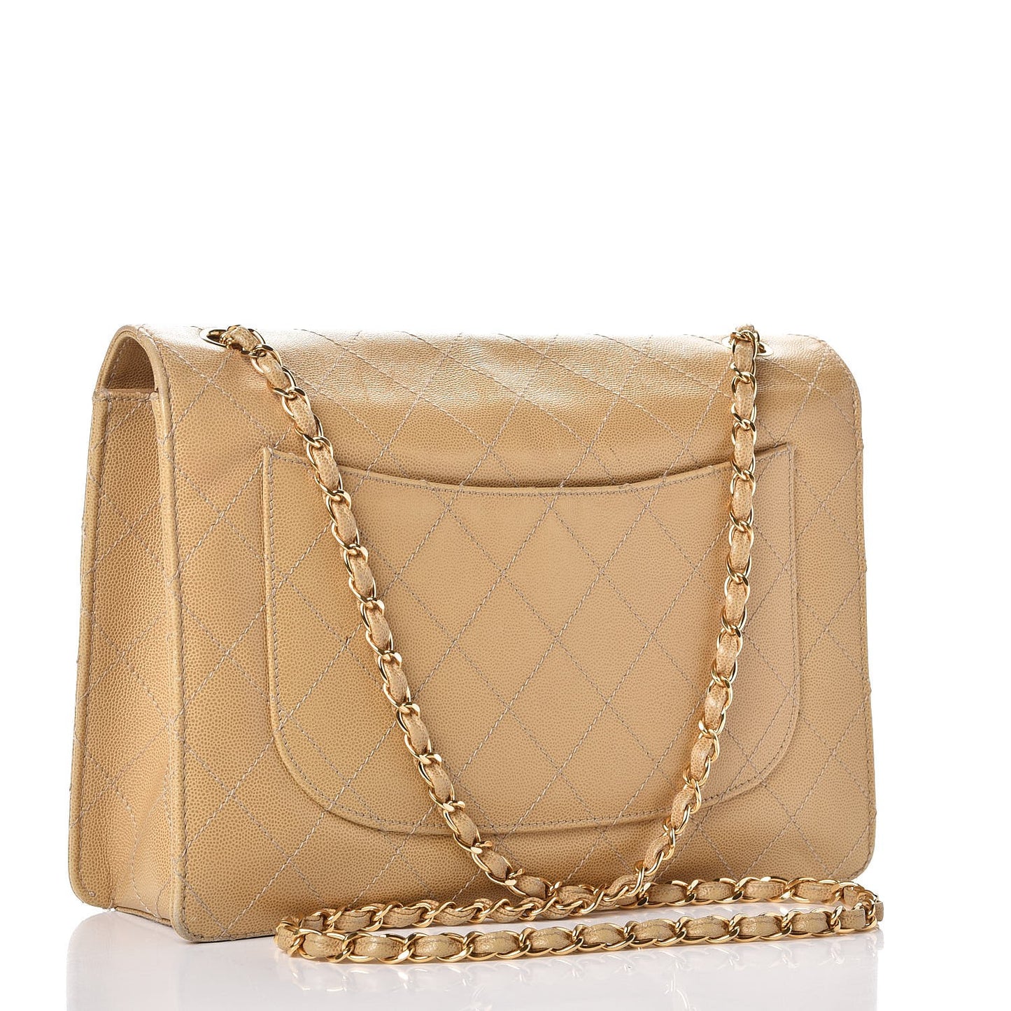 Caviar Stitched Jumbo Single Flap Beige