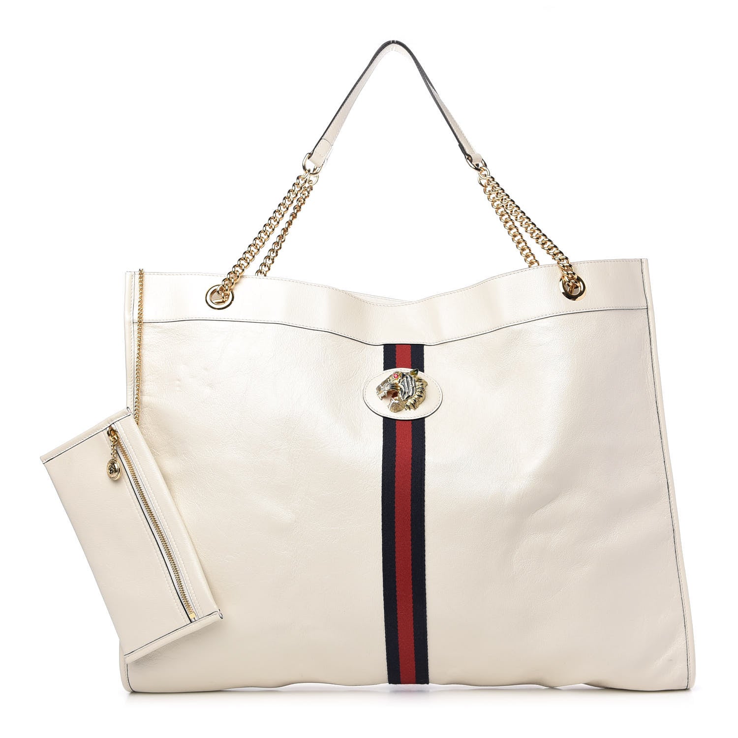 Gucci Calfskin Maxi Rajah Chain Tote White 1 of 10
