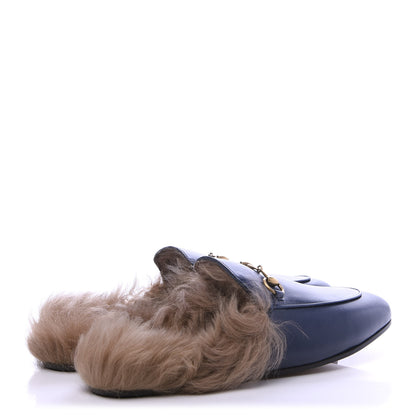 Gucci Malaga Kid Fur Womens Princetown Slippers 39 Blue Agata 4 of 8